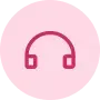 Ícono de audífonos en color rosado sobre fondo rosa claro