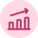 Ícono de gráfico ascendente en color rosado sobre fondo rosa claro