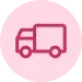 Ícono de camión de carga en color rosado sobre fondo rosa claro